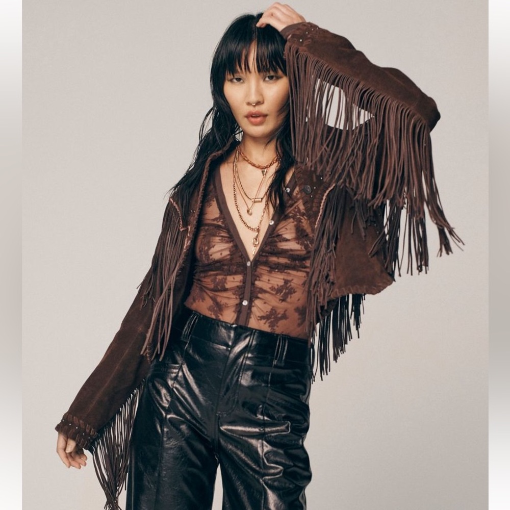 FREE PEOPLE WE RHE FREE WILD SKIES FRINGE JACKET RARE LIKE NEW